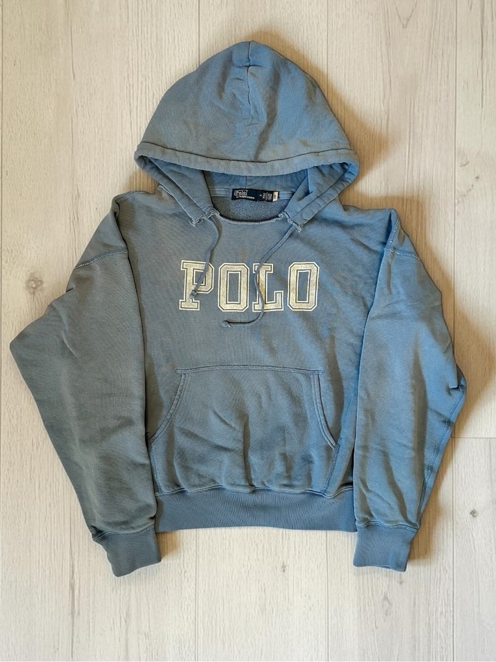 Polo by Ralph Lauren Distressed Blue Hoodie with White Logo Woman Size M